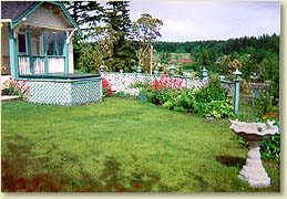 View accross hot tub yard to Mount Constitution